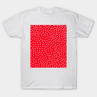 White Polka Dot Spots on Red Pattern T-Shirt